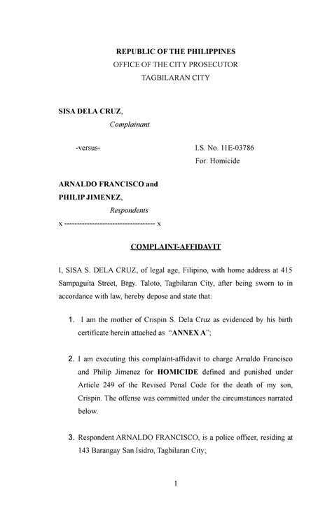 Complaint Affidavit Homicide .